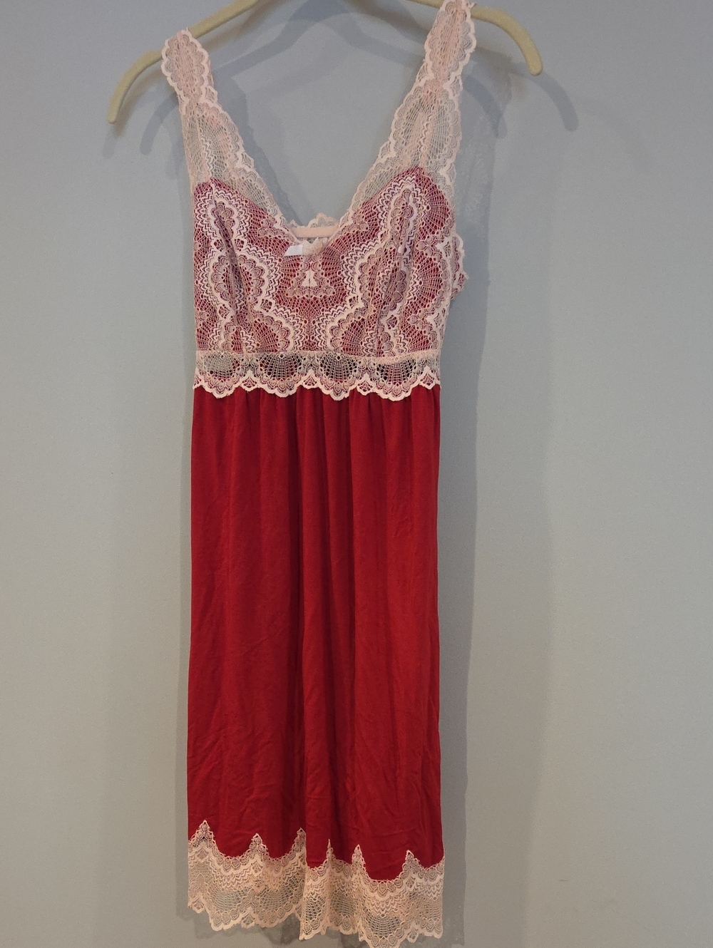 Soma Red Chemise with Pink Lace Bodice Xsmall